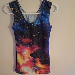 Galaxy Print Sleeveless Active Gymnastics Biketard - Multicolor Shimmer - 5/6